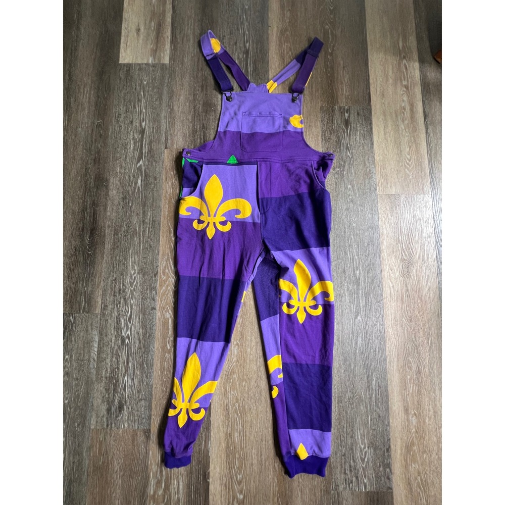 Fleur De Lis Overalls Adult Large Purple Gold Mardi Gras Jogger Bibs